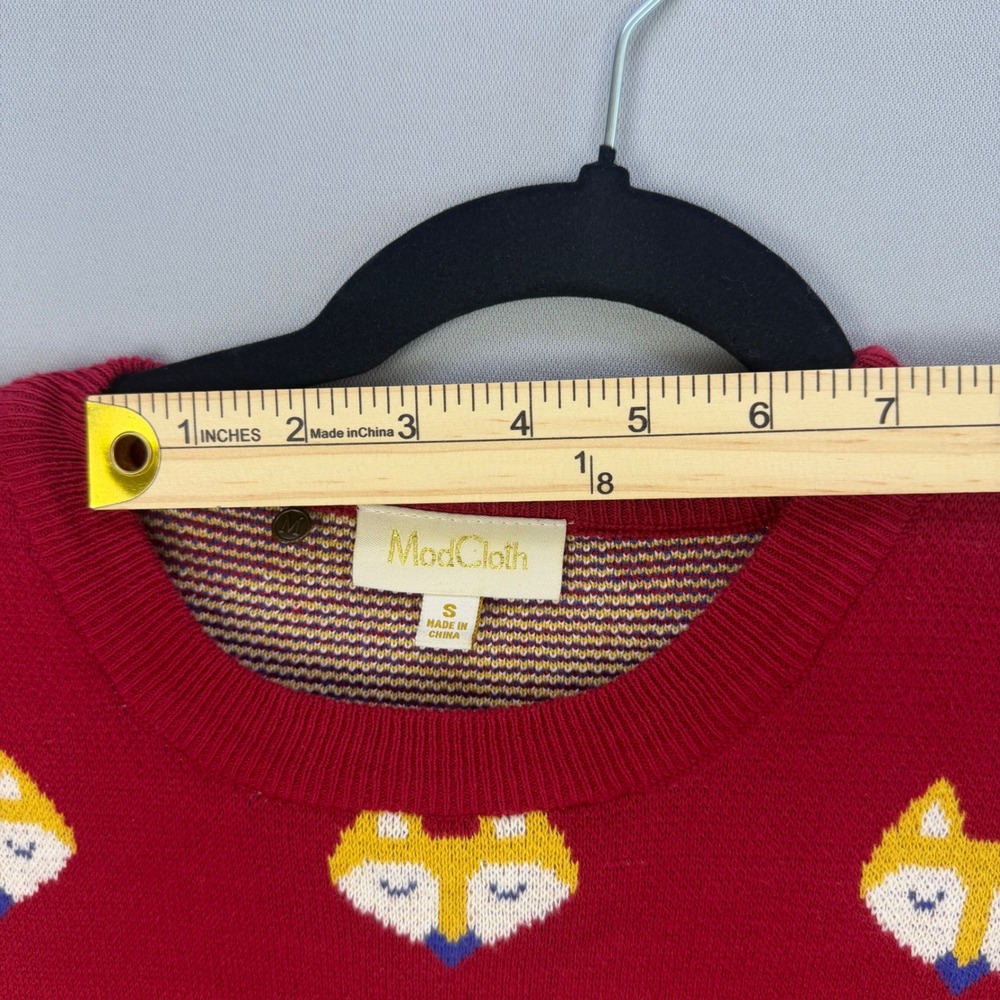 ModCloth Whimsical Fox Face Sweater Intarsia Knit Retro Critter 100% Cotton Sz S - Picture 9 of 12